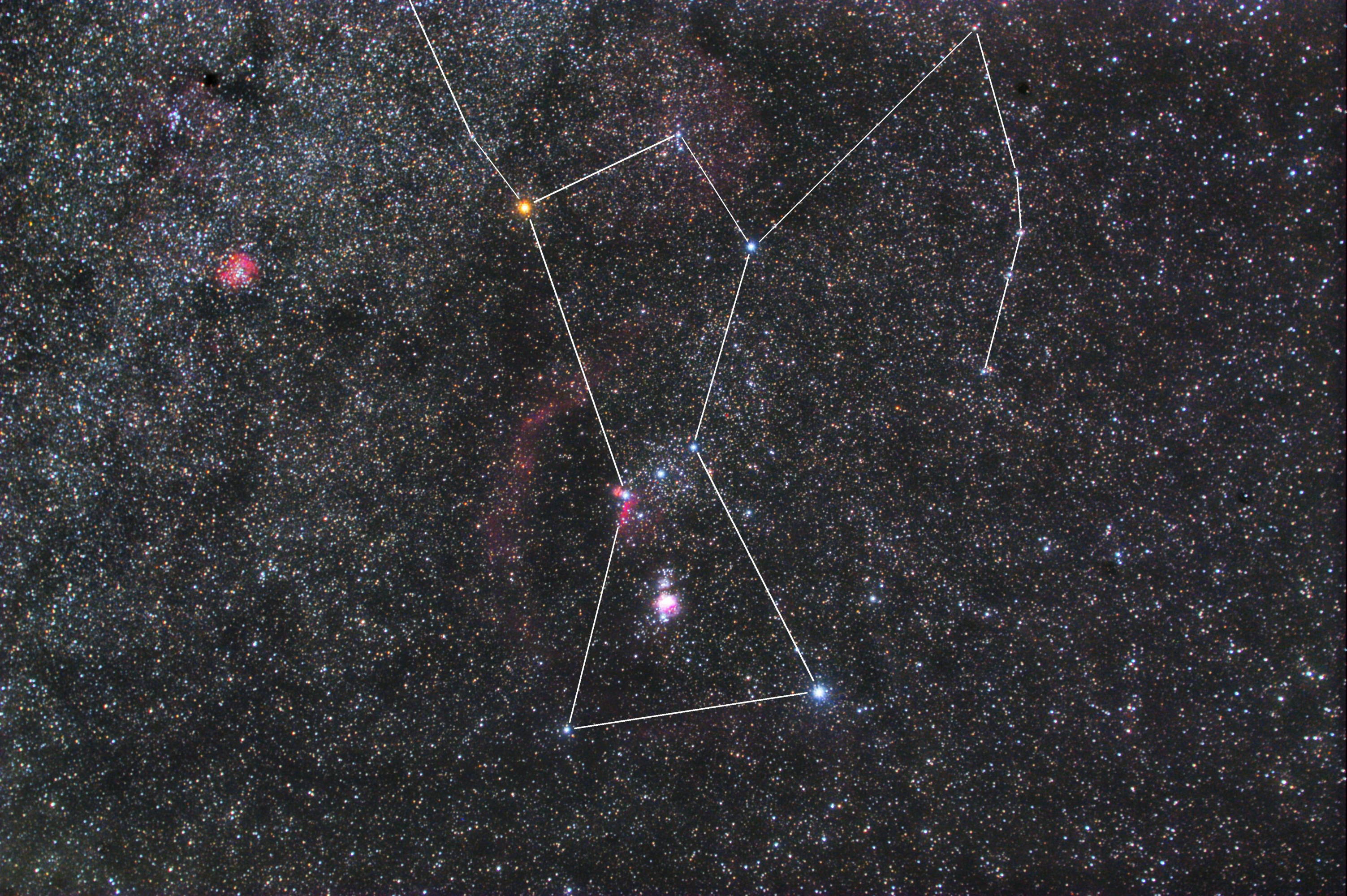 オリオン座の天体と位置がわかる星図や写真