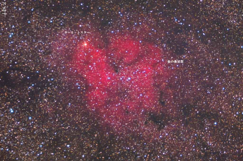 この天体写真は2020年09月15日に撮影した「ケフェウス座」にあるIC1396（Sh2-131）と言う散光星雲＋散開星団です。焦点距離は323mm。