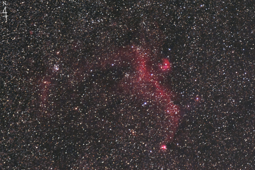 この天体写真は2021年11月05日に撮影した「いっかくじゅう座」にあるかもめ星雲（IC2177＋NGC2327）と言う散光星雲です。焦点距離は339mm。