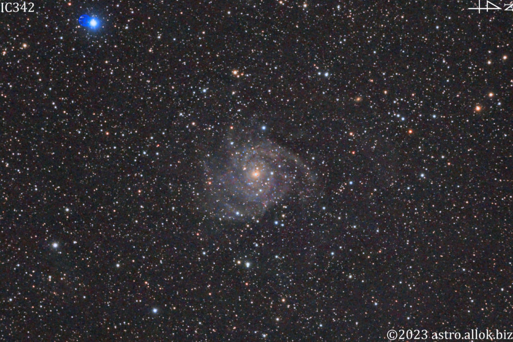 この天体写真は2022年10月20日に撮影した「きりん座」にあるIC342と言う渦巻銀河です。焦点距離は1435mm。