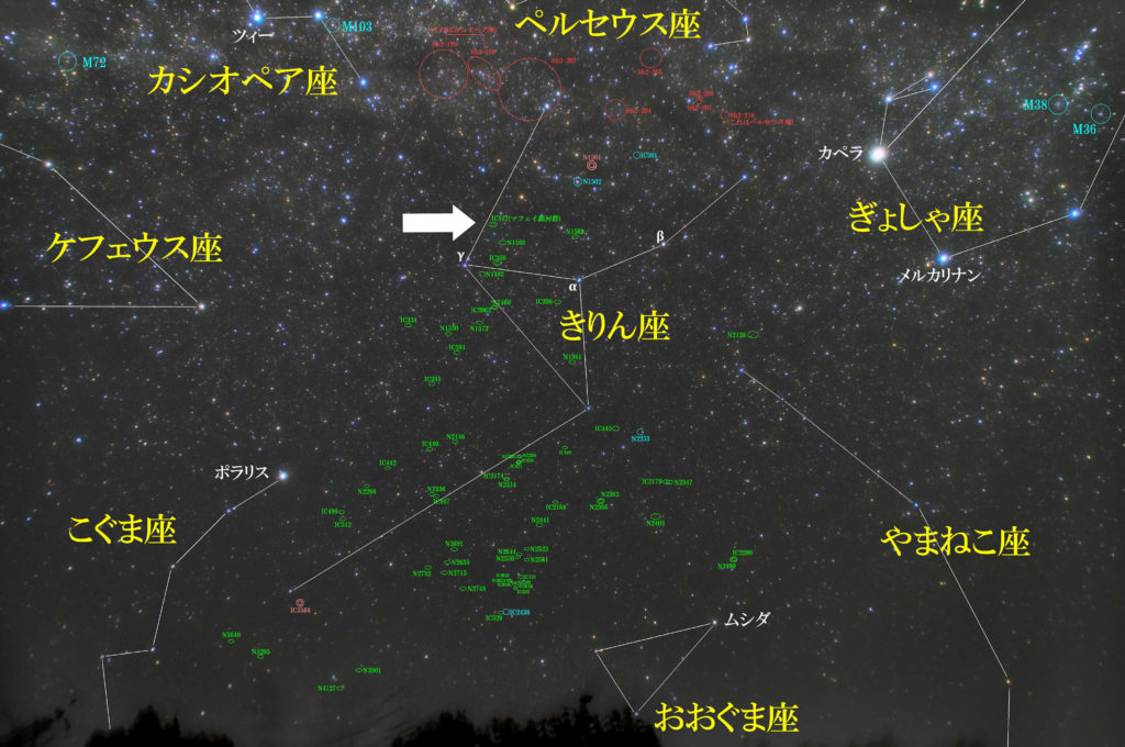 IC342の位置と「きりん座」付近の天体がわかる写真星図