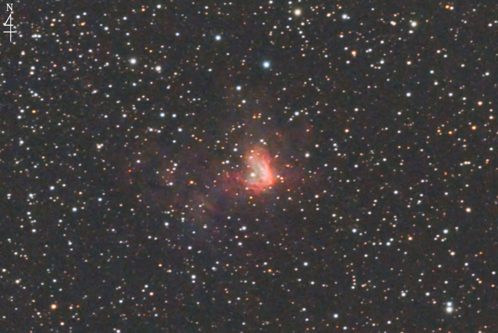 この天体写真は2021年11月04日に撮影したペルセウス座にあるNGC1491（Sh2-206）と言う散光星雲です。焦点距離は2820mm。