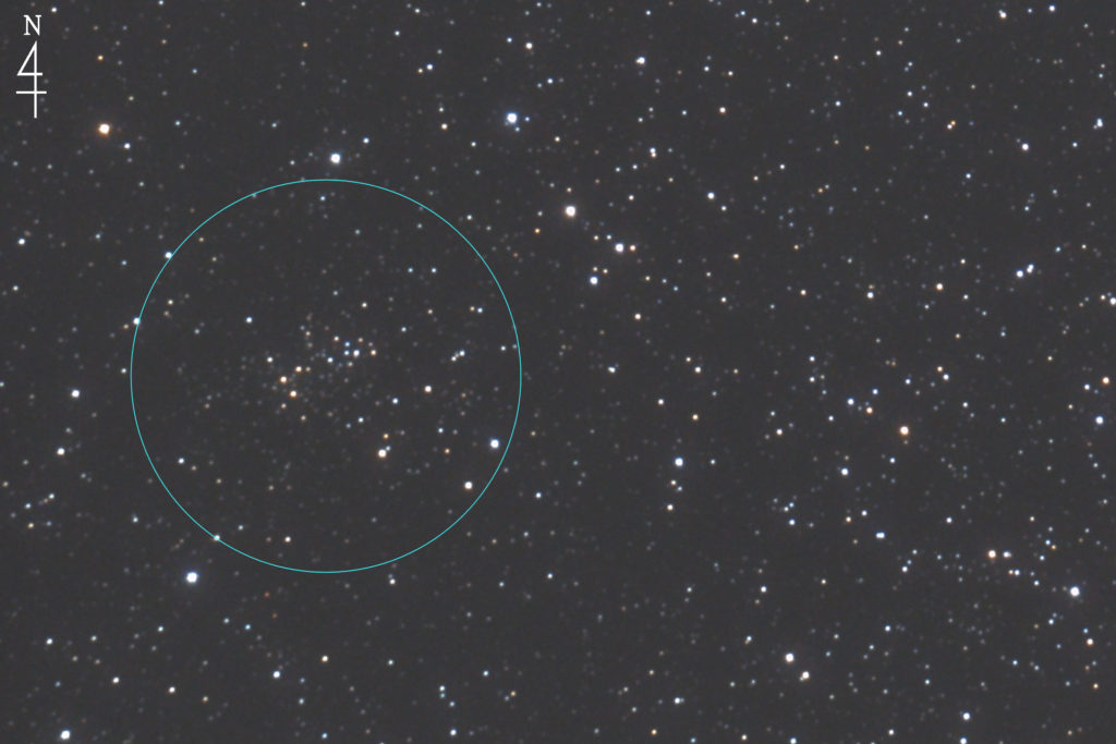 この天体写真は2017年10月27日に撮影した「とも座」にあるNGC2425と言う散開星団です。焦点距離は3578mm。