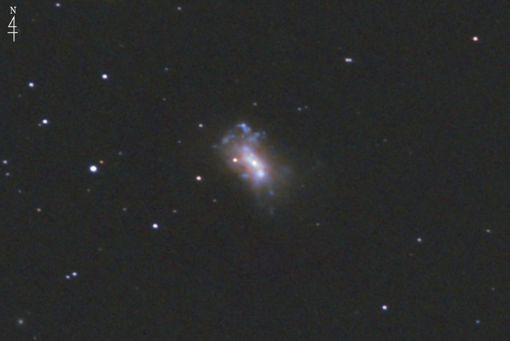 この天体写真は2022年04月04日に撮影した「りょうけん座」にあるNGC4449と言う不規則銀河です。焦点距離は5680mm。