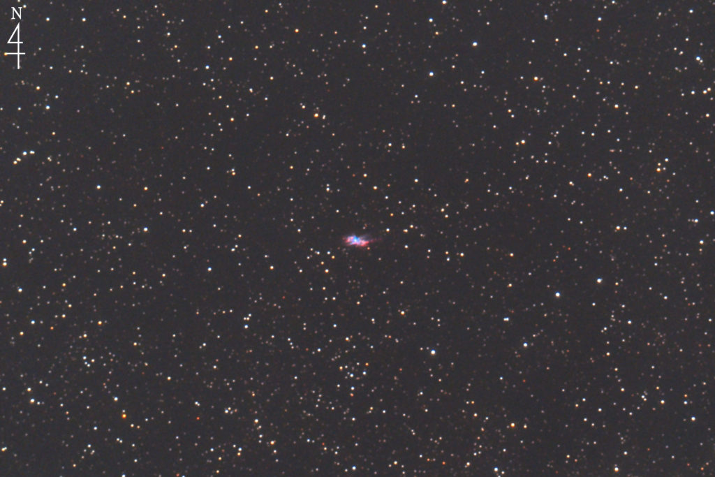 この天体写真は2020年04月26日に撮影した「さそり座」にあるバタフライ星雲（NGC6302/Sh2-6）と言う双極惑星状星雲です。焦点距離は2290mm。