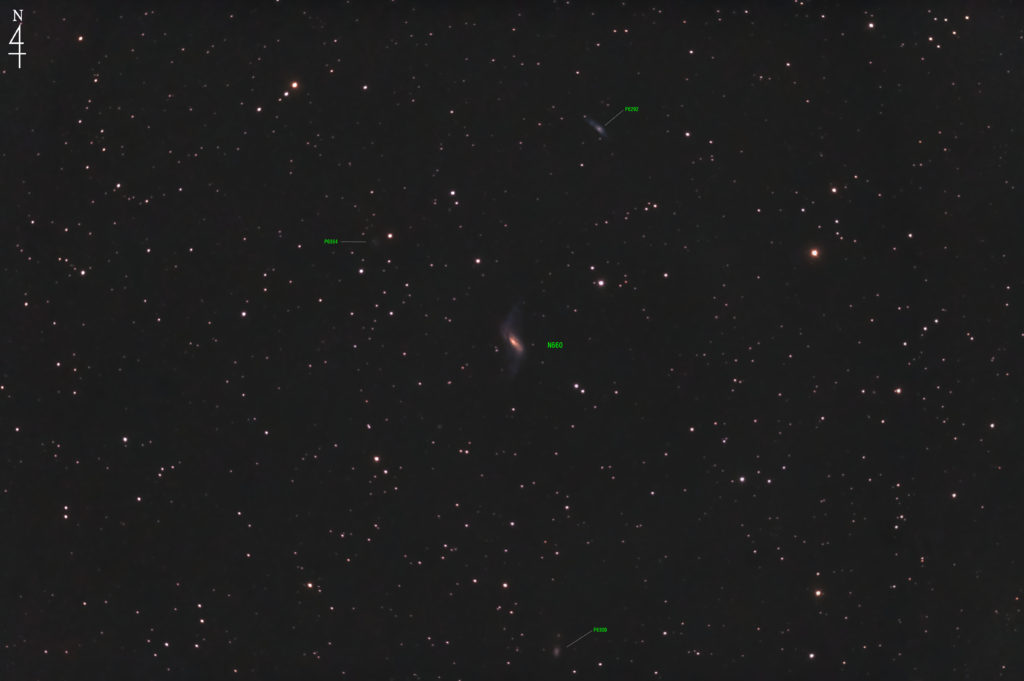 この天体写真は2020年10月20日に撮影した「うお座」にあるNGC660と言う極リング銀河です。焦点距離は1256mm。